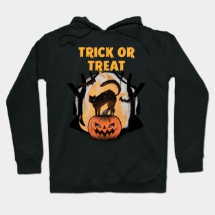 Trick Or Treat Black Cat & Pumpkin Halloween Design Hoodie